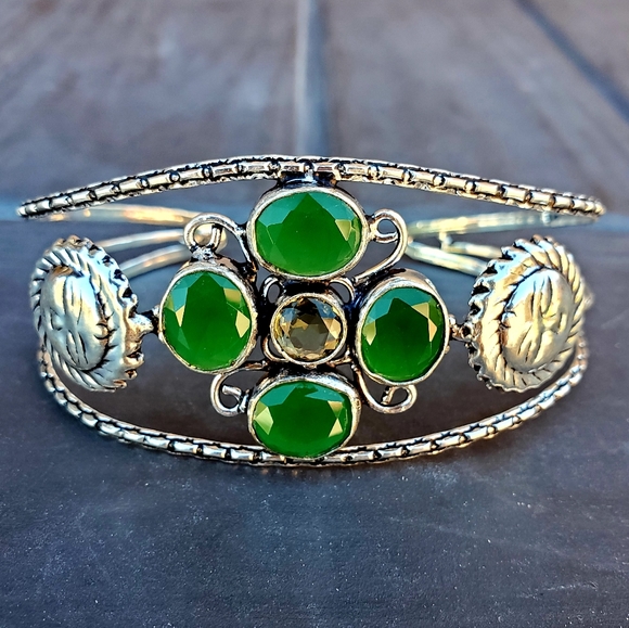 New Emerald & Citrine 925 Silver Sun Cuff Bracelet. - Picture 11 of 15